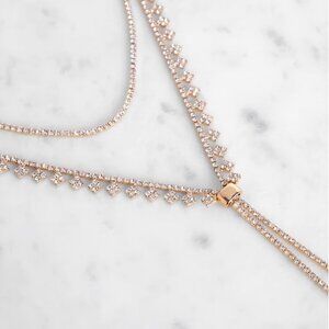 Windsor ✦ Drop Stone Lariat Choker ✦ Gold Adjustable Rhinestone Accent Necklace